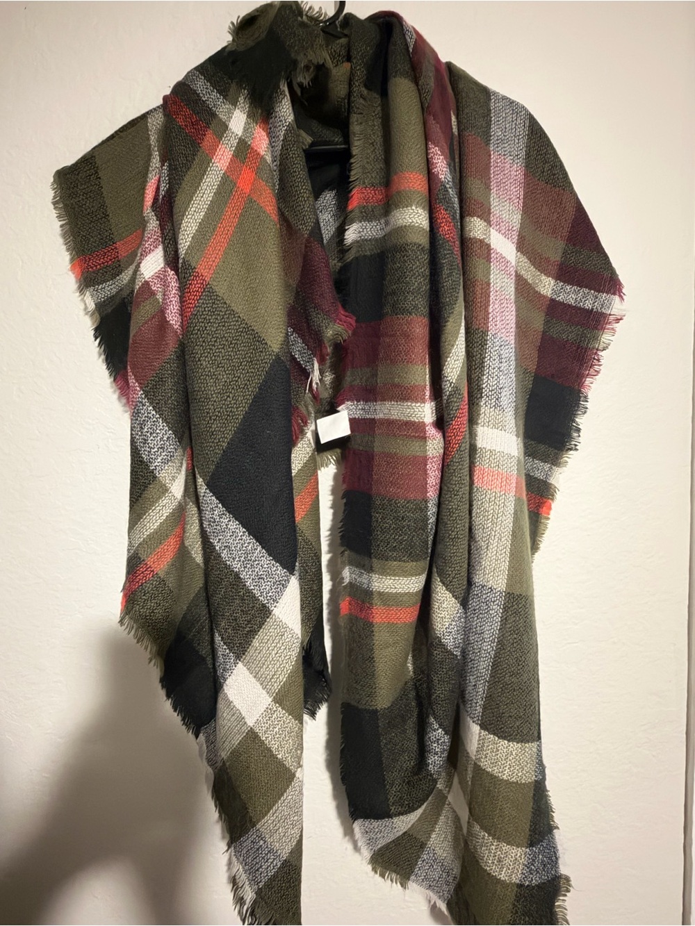 Olive Plaid Fringed Throw Blanket Scarf - Versatile Home Accent